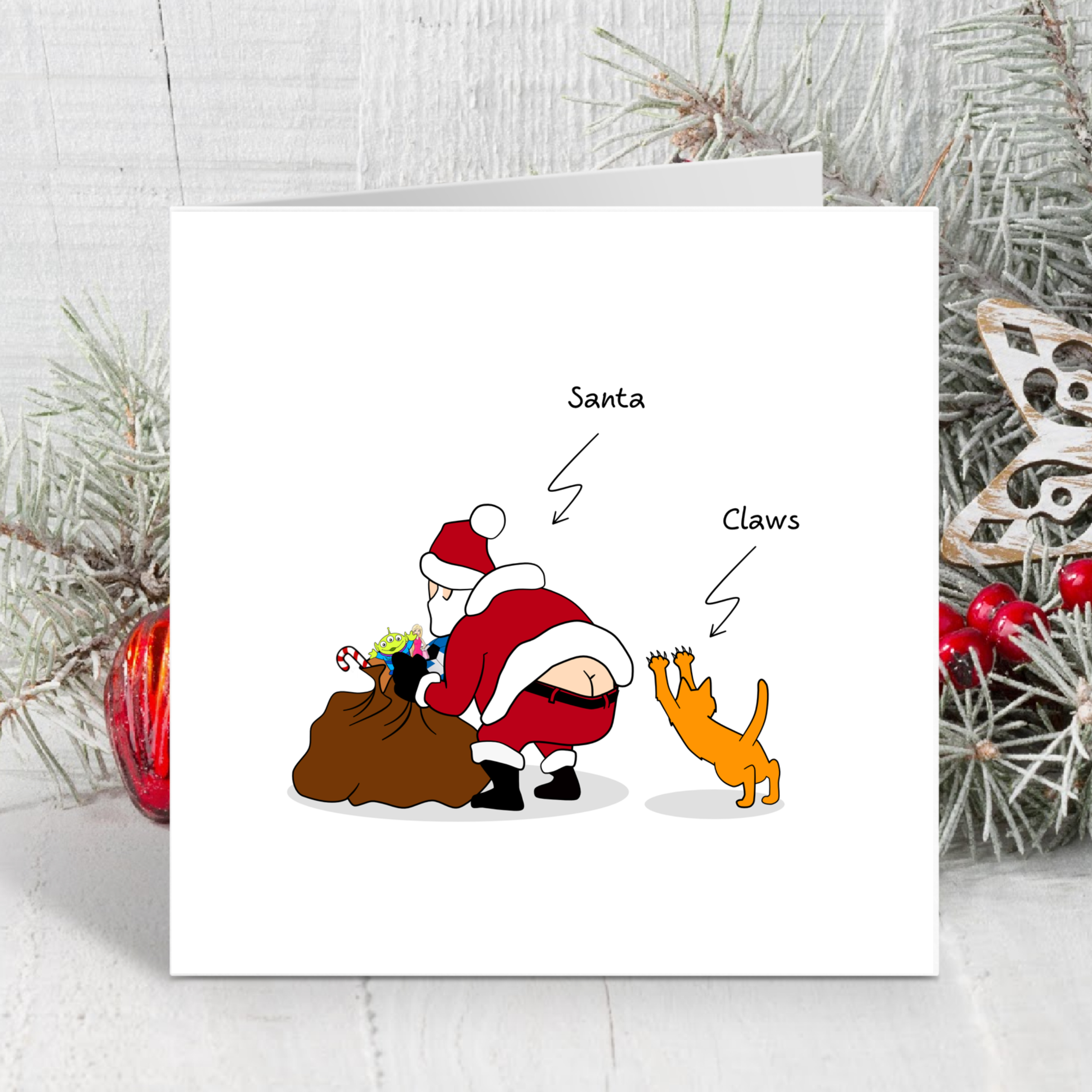 Swizzoo Cards – Großhandel Weihnachtskarte – Lustige Weihnachtskarte für Katzen, Weihnachtsmann-Krallen, Sack mit Spielzeug, frech, niedlich, humorvoll, Zeichentrickfilm, Vater, Vater, Sohn, Tochter1