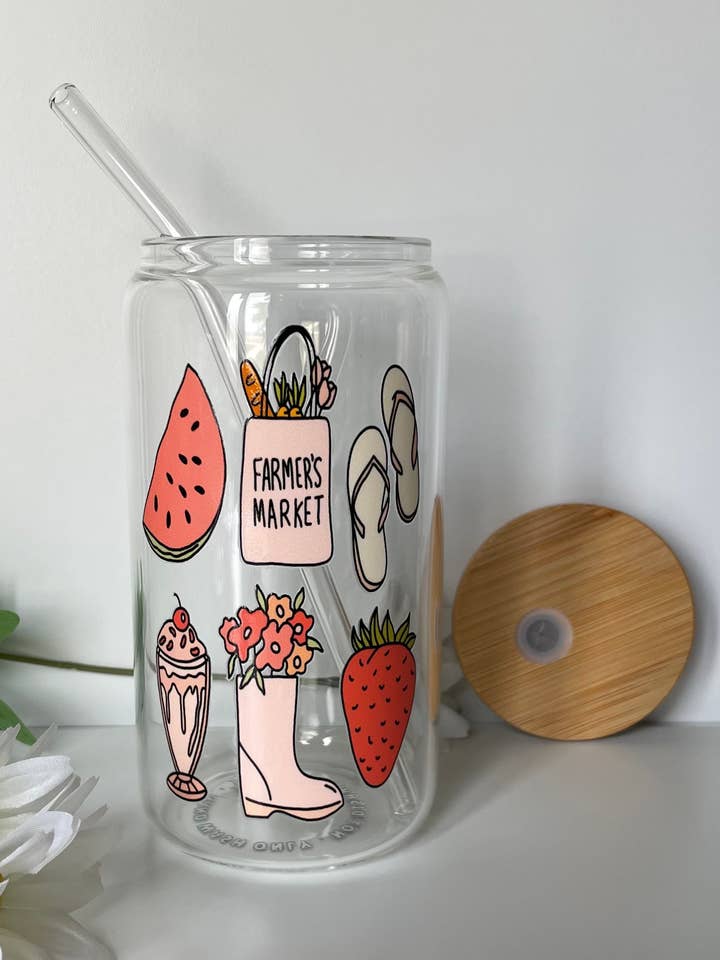 Summer Loving Glass Can Cup, Libby Glass for wholesale by Amelia & Co