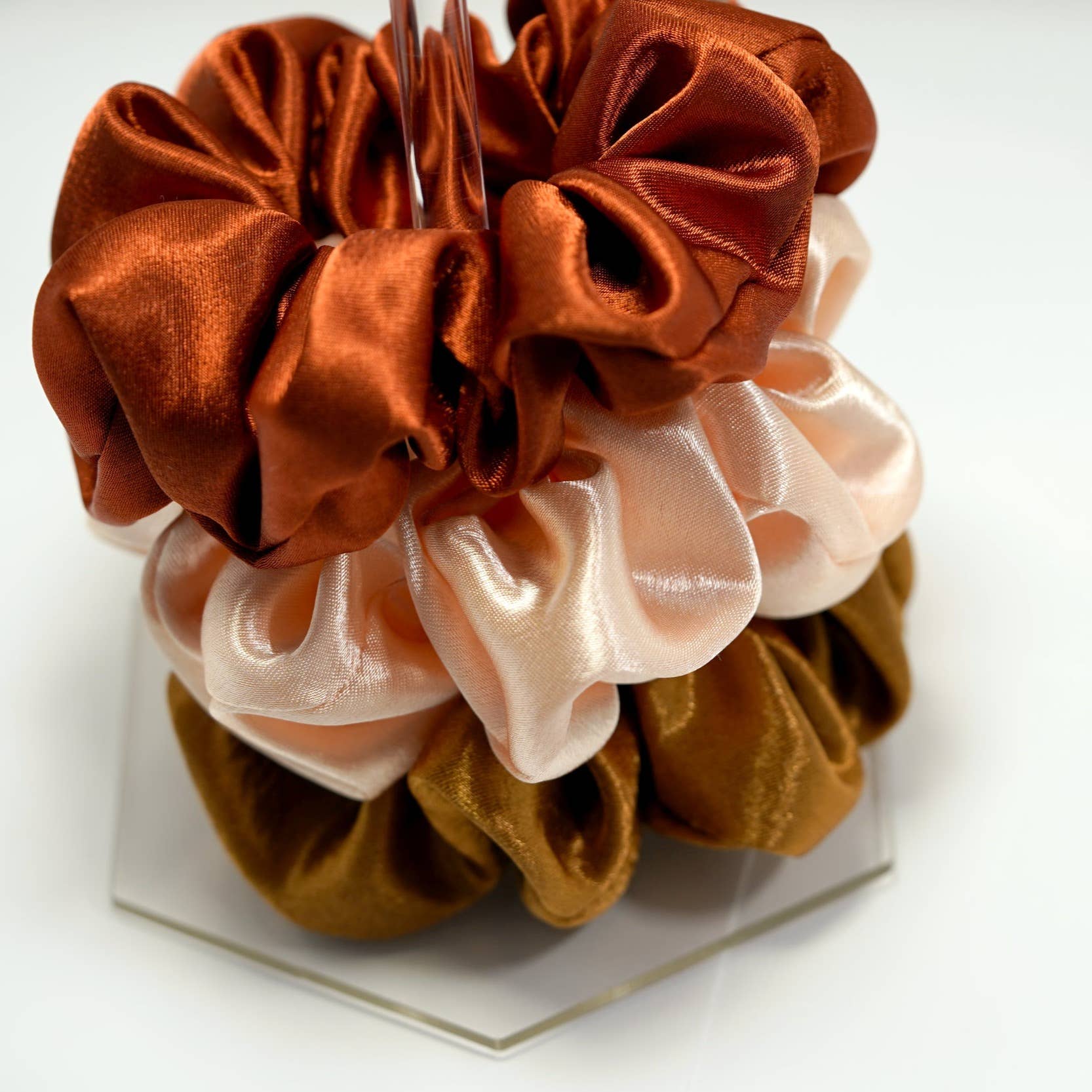 Blush Pop Creations - Wholesale Scrunchie - Women's - SOFT CARAMEL SATIN SCRUNCHIE HAIR TIE2