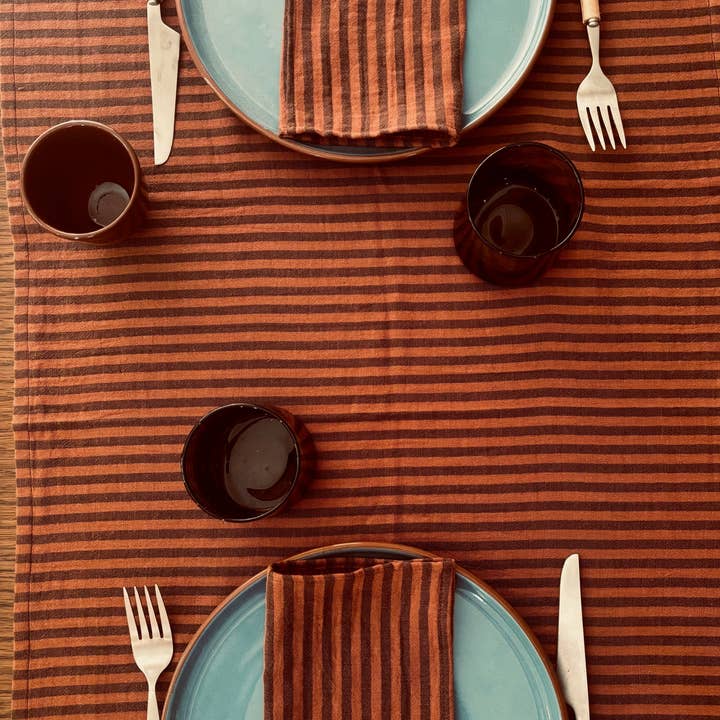 CHARMY - Wholesale Table runner - Toffee Striped Table Runner – Cotton Gauze – 50x150cm1