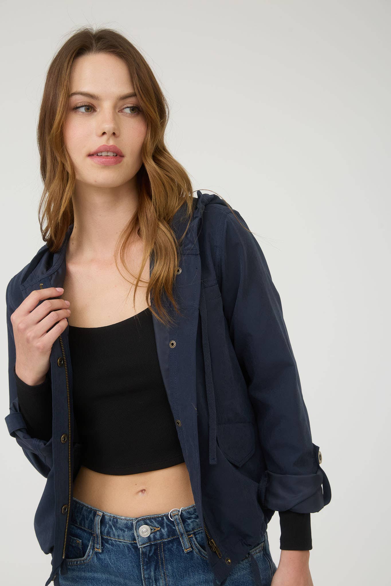 Blu Pepper - Wholesale Jacket - Women's - SNAP BUTTON ZIP UP HOODED JACKET57