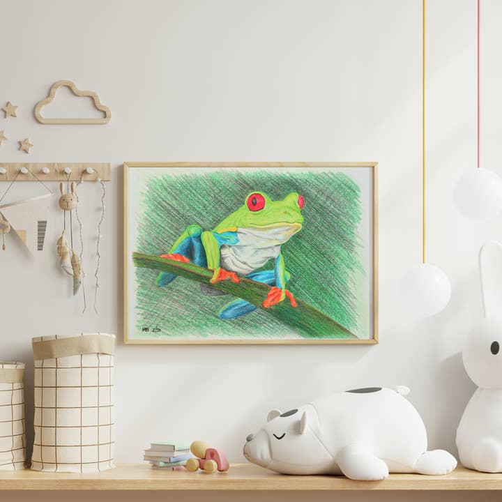 Red Eyed Tree Frog Art Print - Cedric Sammakko - A5 for wholesale by Hannah Kate Makes