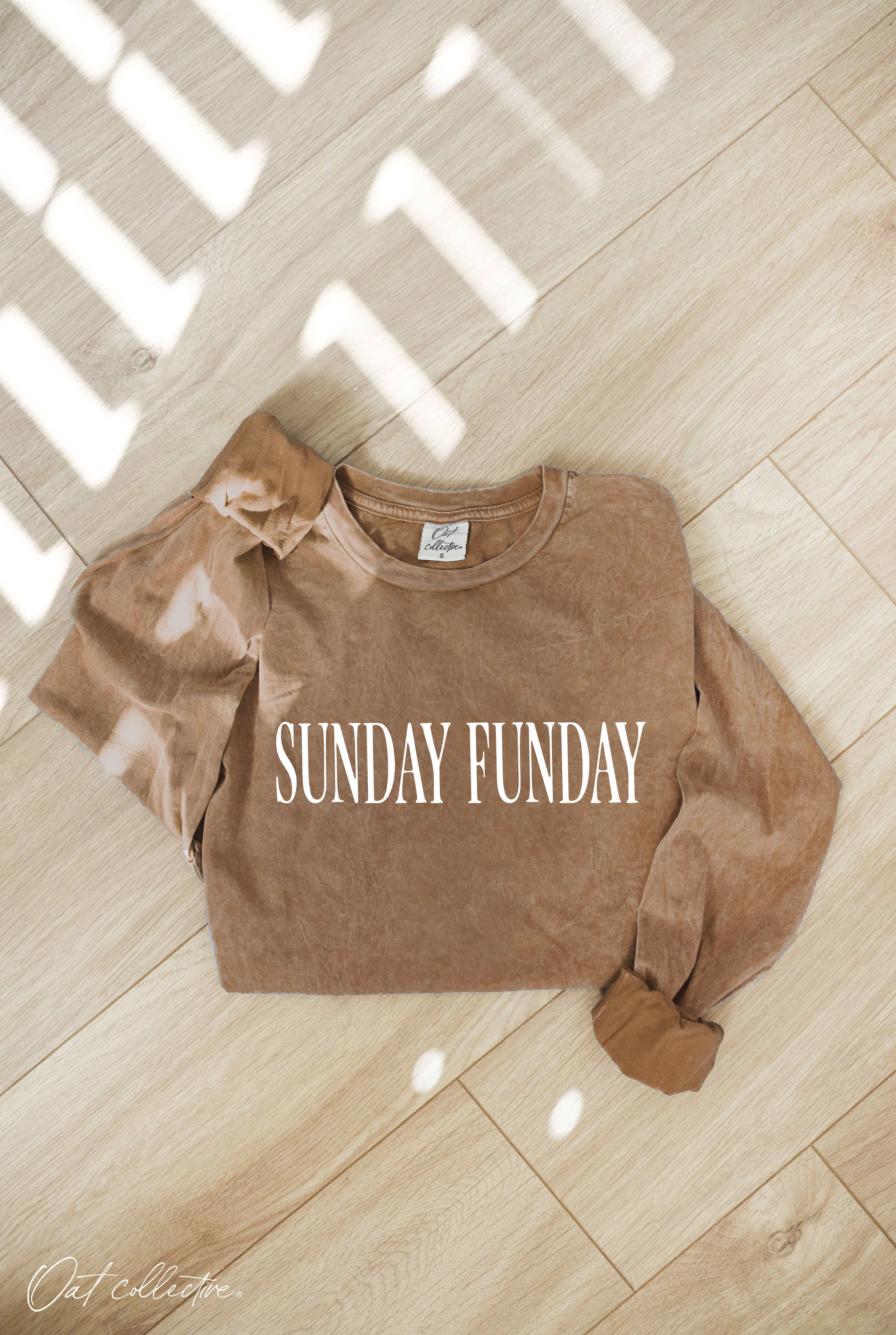 OAT COLLECTIVE - Wholesale Screen Printed T-Shirt - Women's - SUNDAY FUNDAY Mineral Washed Long Sleeve Graphic Top 2
