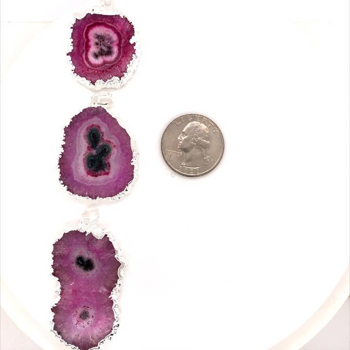 The Bead Bazaar - Wholesale Individual charm/pendant - Agate Slice Pendant, Pink Natural Agate Slice Pendant, Purple Agate Slice Charm, Silver Stone Pendant, Fuschia Agate Stone Pendant For Necklace5