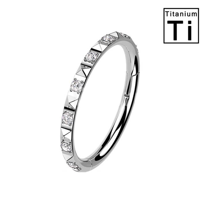 Awaken - Wholesale Multi-Stone Ring - Titanium Clicker Ring with Pyramid Spikes and Crystals3