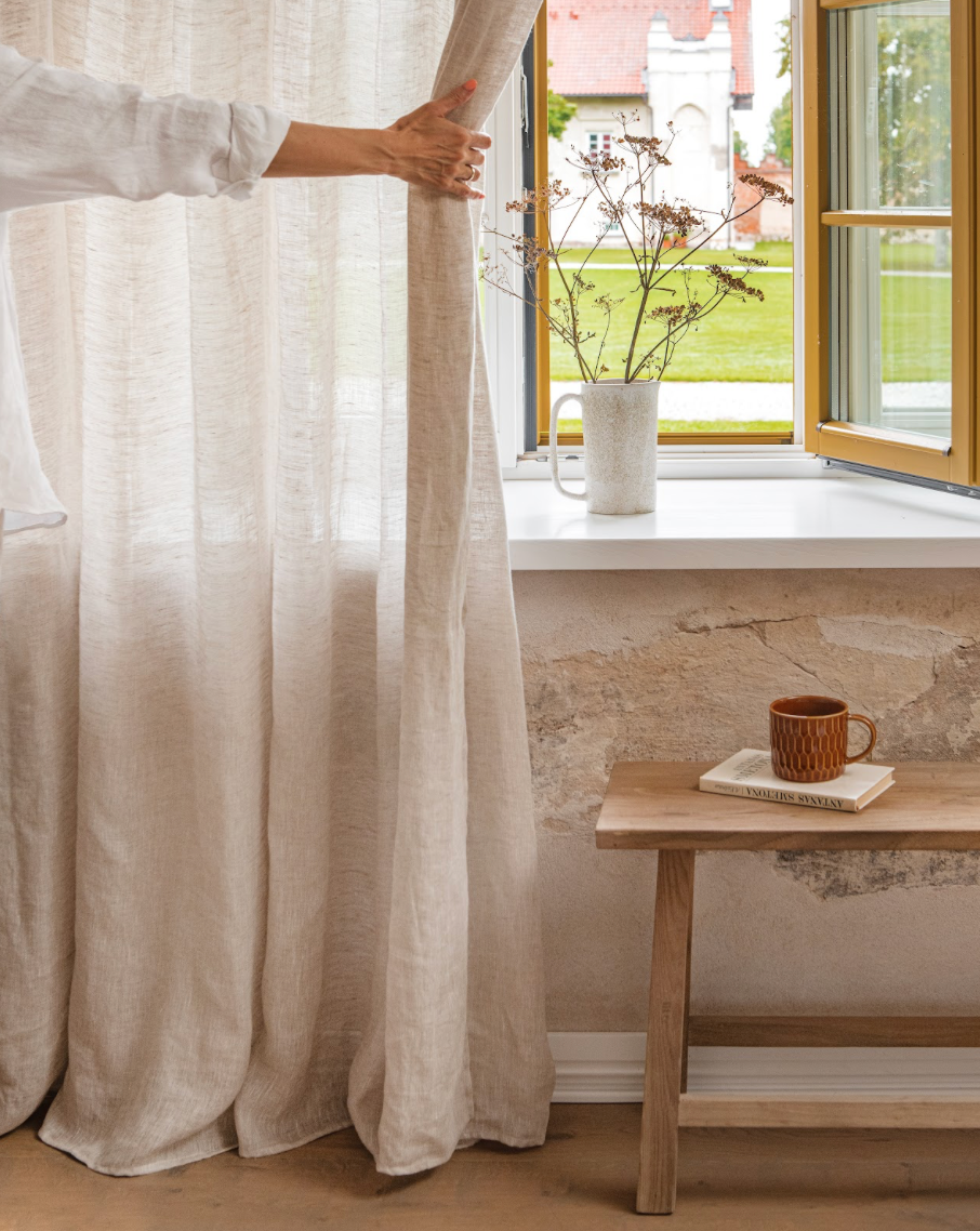 MagicLinen (We handle U.S. import procedures for you) - Wholesale Curtain - Sheer Tie Top Linen Curtain Panel in Natural Melange4