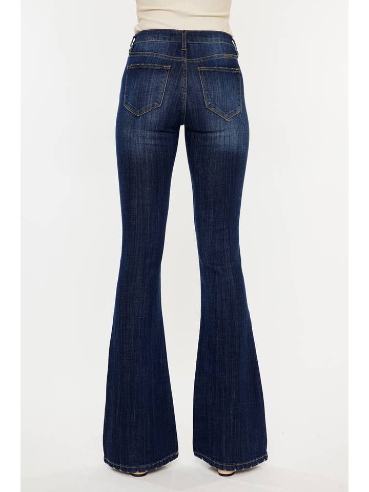 DARK OPEN PACK MID RISE FLARE JEANS-KC6102LOH for wholesale on Faire