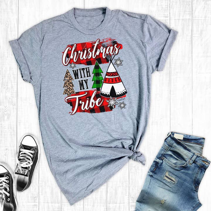 Christmas Tribe Light Grey Tee for wholesale by Rebel Rose