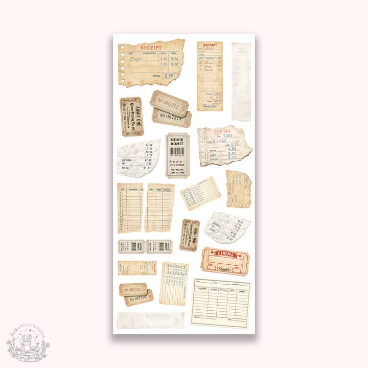 Esenciales para journaling - Pegatinas de recibos y tickets (EJ125) para venta al por mayor de Hello Petite Paper