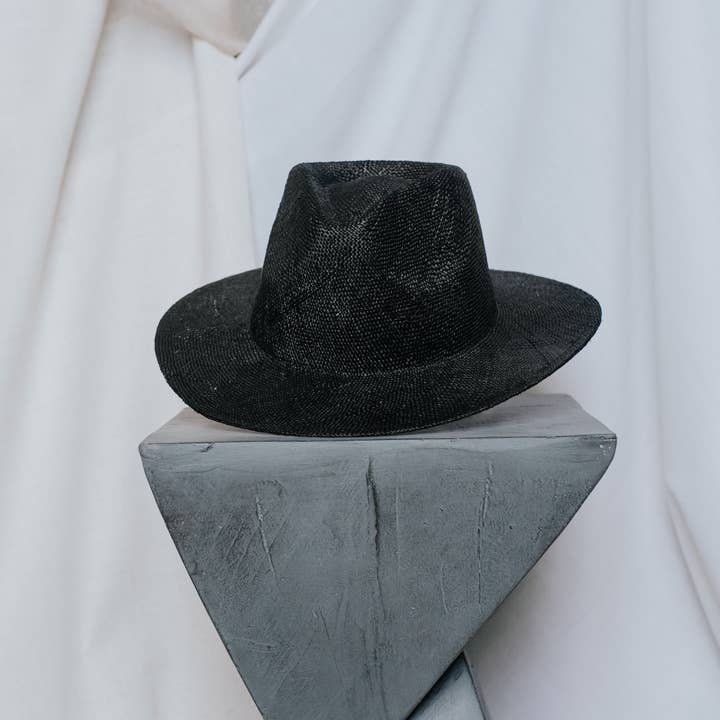 BLACK Coastline Natural Straw Fedora Hat | Beach & Travel Must for wholesale on Faire