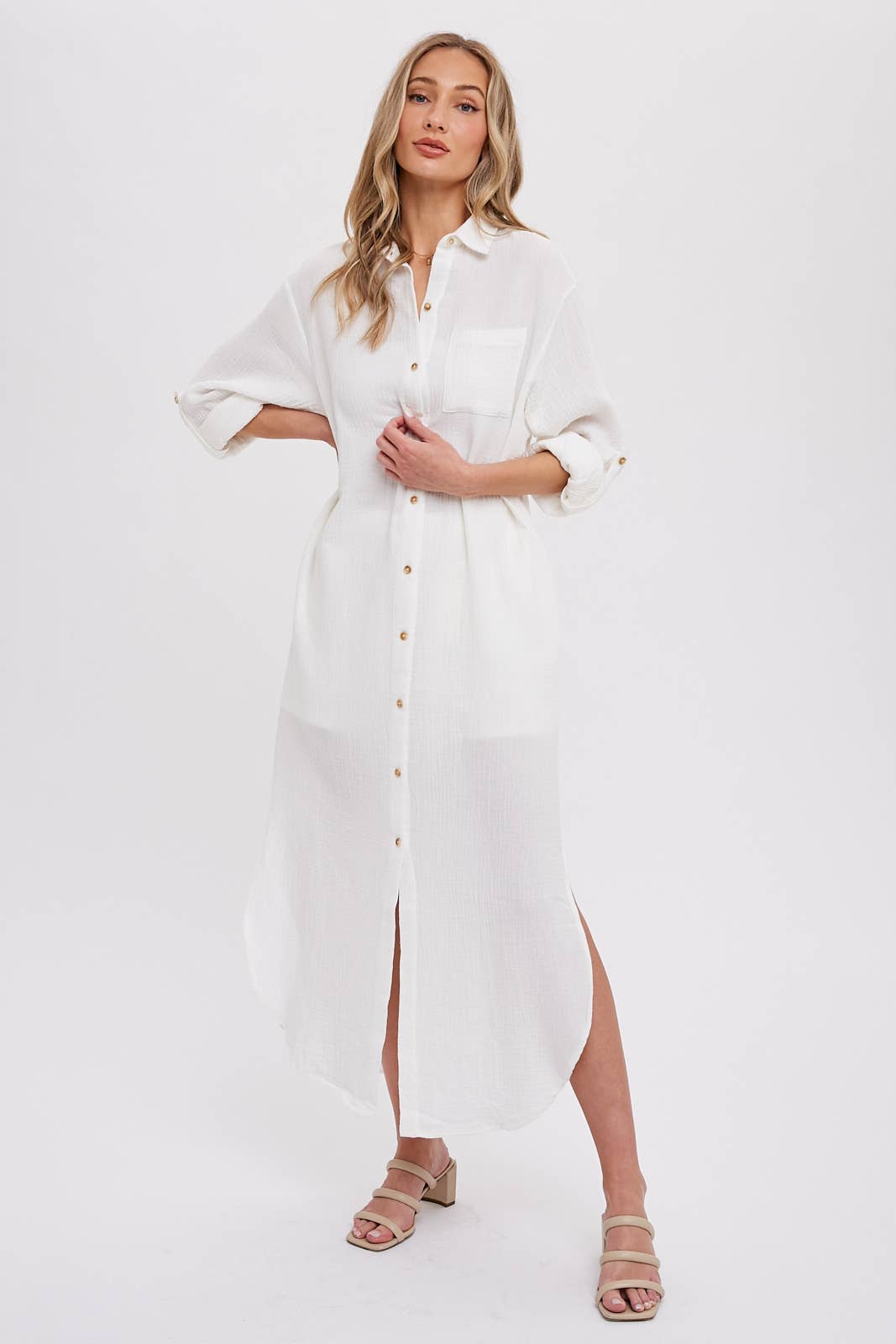 Bluivy - Wholesale Dress - Women's - BUTTON UP MAXI SHIRT DRESS WITH POCKET23