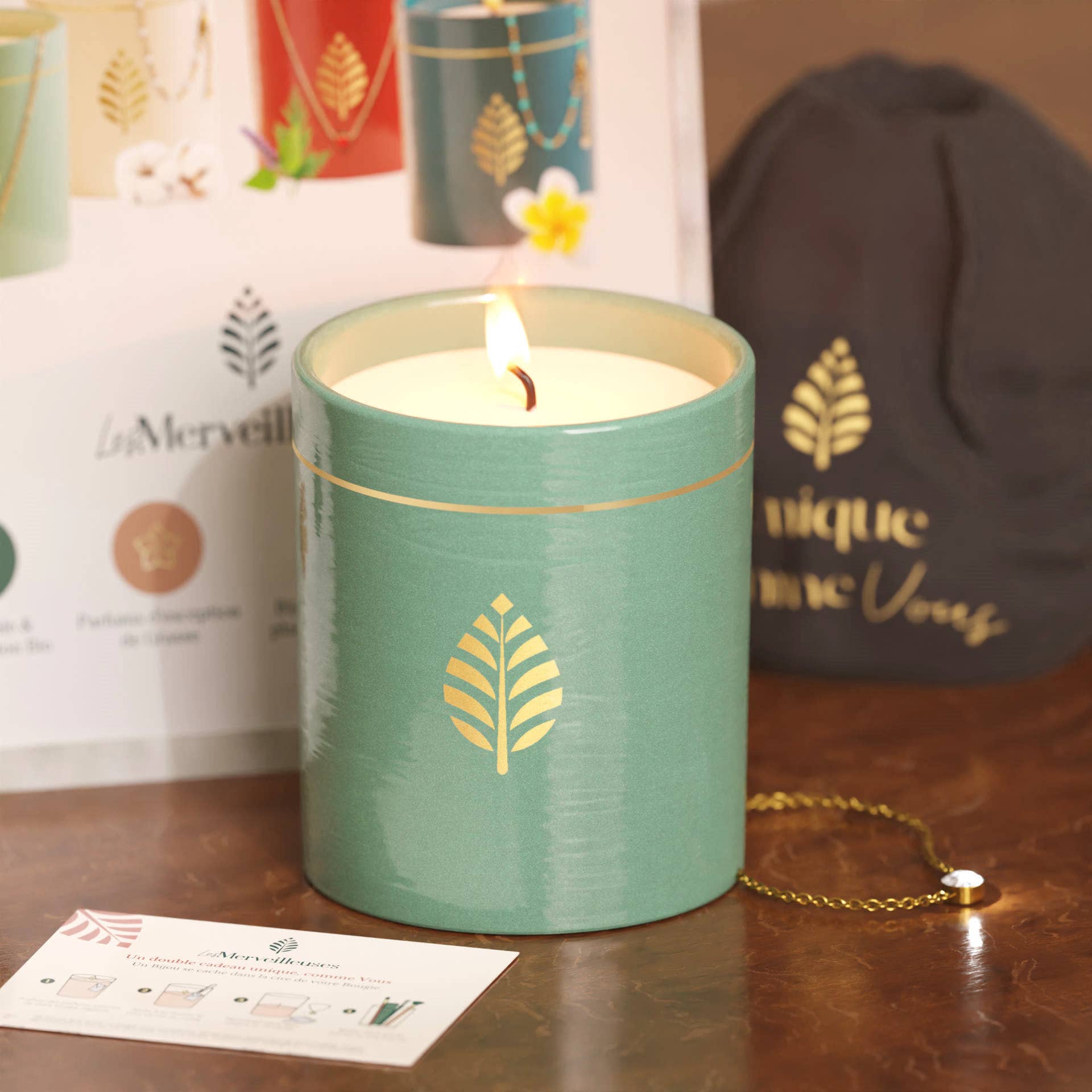 Les Merveilleuses Bougies Bijoux - Wholesale Jar/Filled Candle - Green Jewelry Candle, Rapeseed Wax, Tea Fragrance, Swarovski