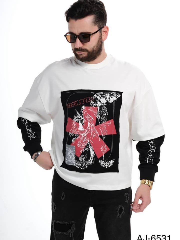 Mens Oversized Graphic Long Sleeve Sweatshirt Off-White X Back Print for wholesale by Monocloth