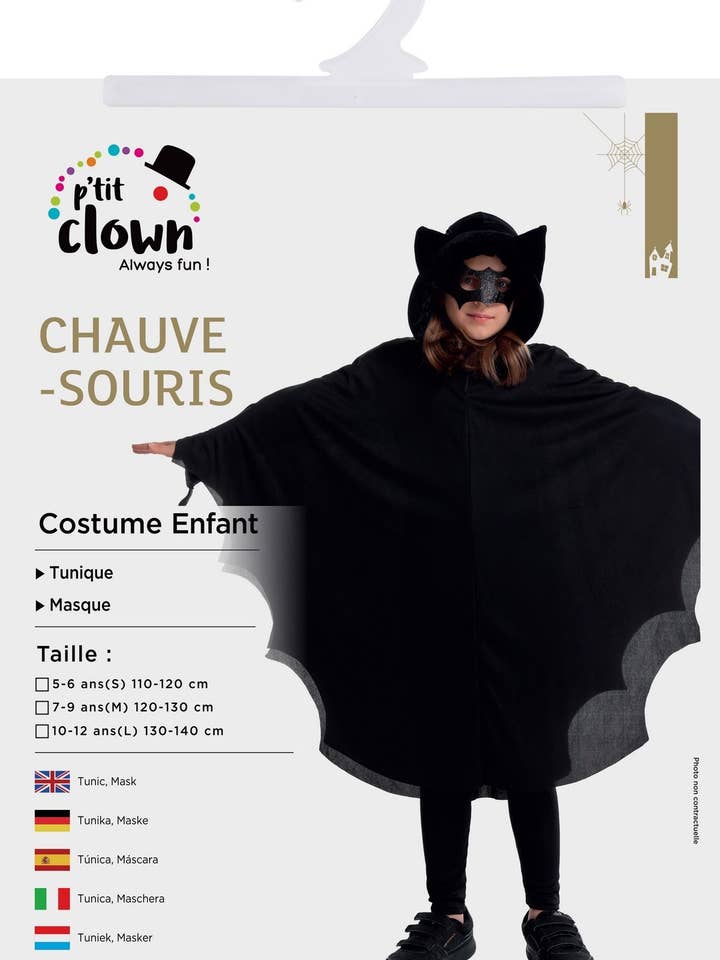 Vleermuis Kostuum - Zwart - Kind - 5/6 Jaar voor wholesale door P'tit Clown