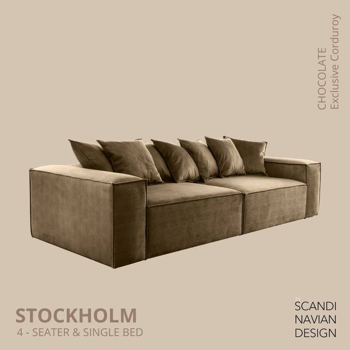 Stockholm 4-personers sofa/enkeltseng Eksklusiv Fløjl Chokolade aftageligt og vaskbart betræk for engroshandel hos SCANDINAVIAN STORIES by MARTON
