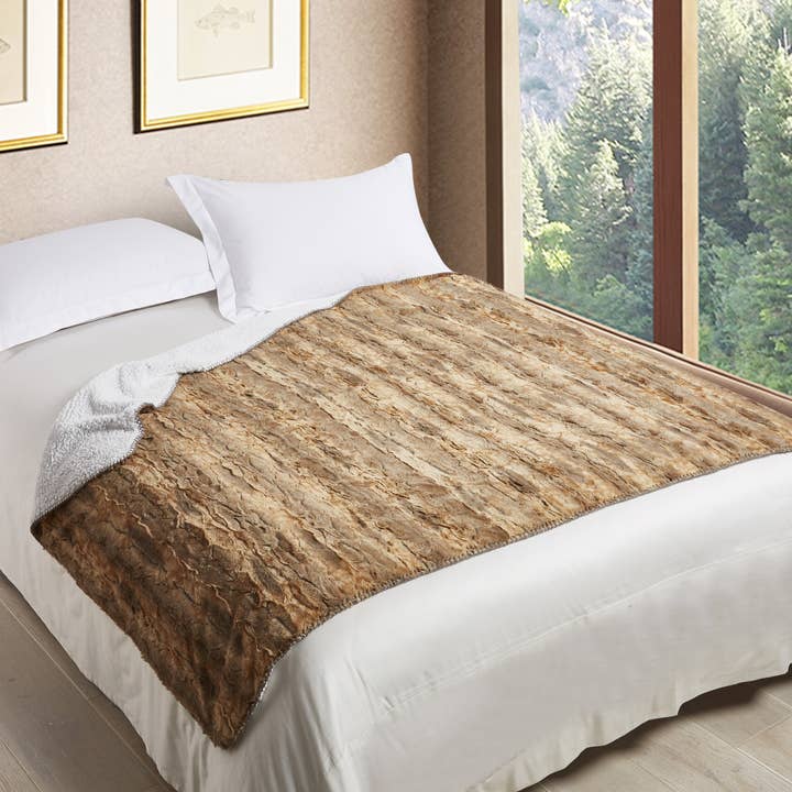Duke Imports - Wholesale Throw Blanket - "Cedar Bark" Faux Fur Plush Throw Blanket - 50"x70"