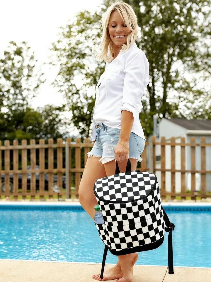 Cooler Backpack - Black and White Checkered ETA FEB 10 for wholesale by The Classy Cloth WS