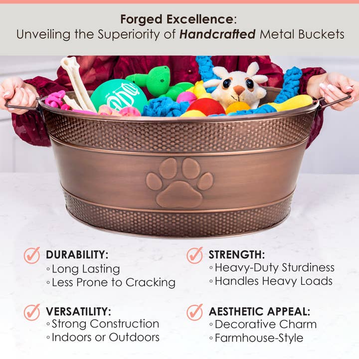 Brekx - Venta al por mayor Contenedor para juguetes - Papelera indestructible para juguetes para perros, metal, cobre envejecido, grande5