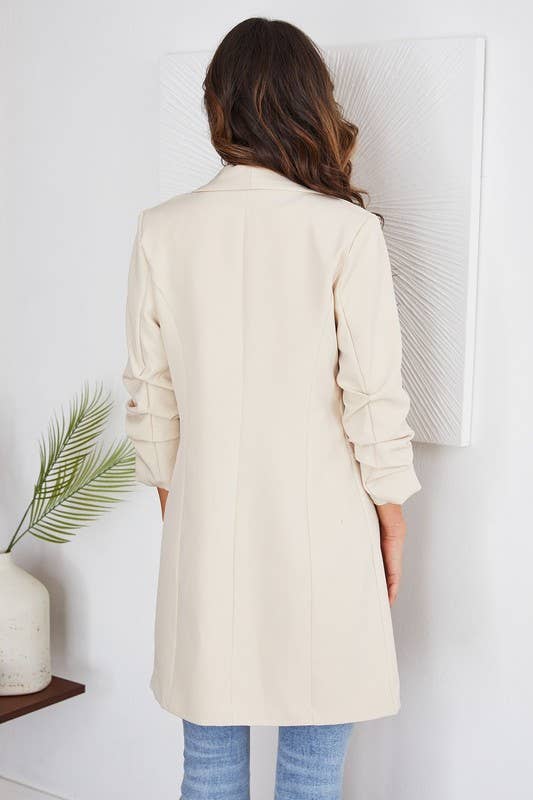 VENTI6 - Wholesale Blazer - Women's - SOLID RUCHED SLEEVE BOYFRIEND BLAZER (81255-SOLID)30