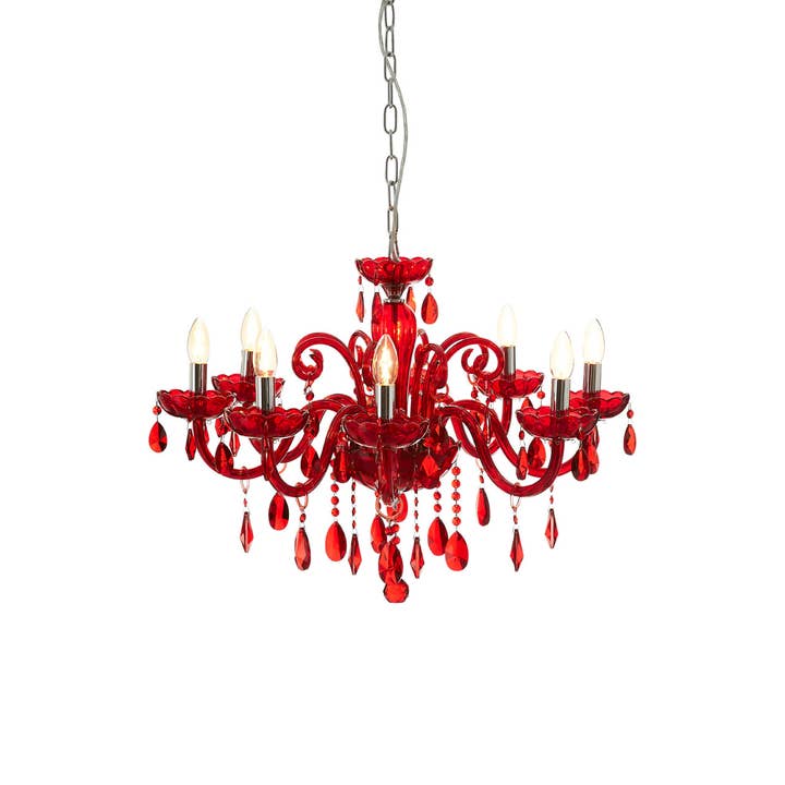 Murano Chrome & Red Crystal Glass Chandelier for wholesale by Interiors by Premier