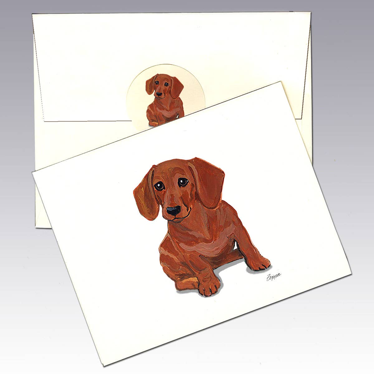 Zeppa Studios - Wholesale Stationery/Notecard Set - Dachshund Red Note Cards0