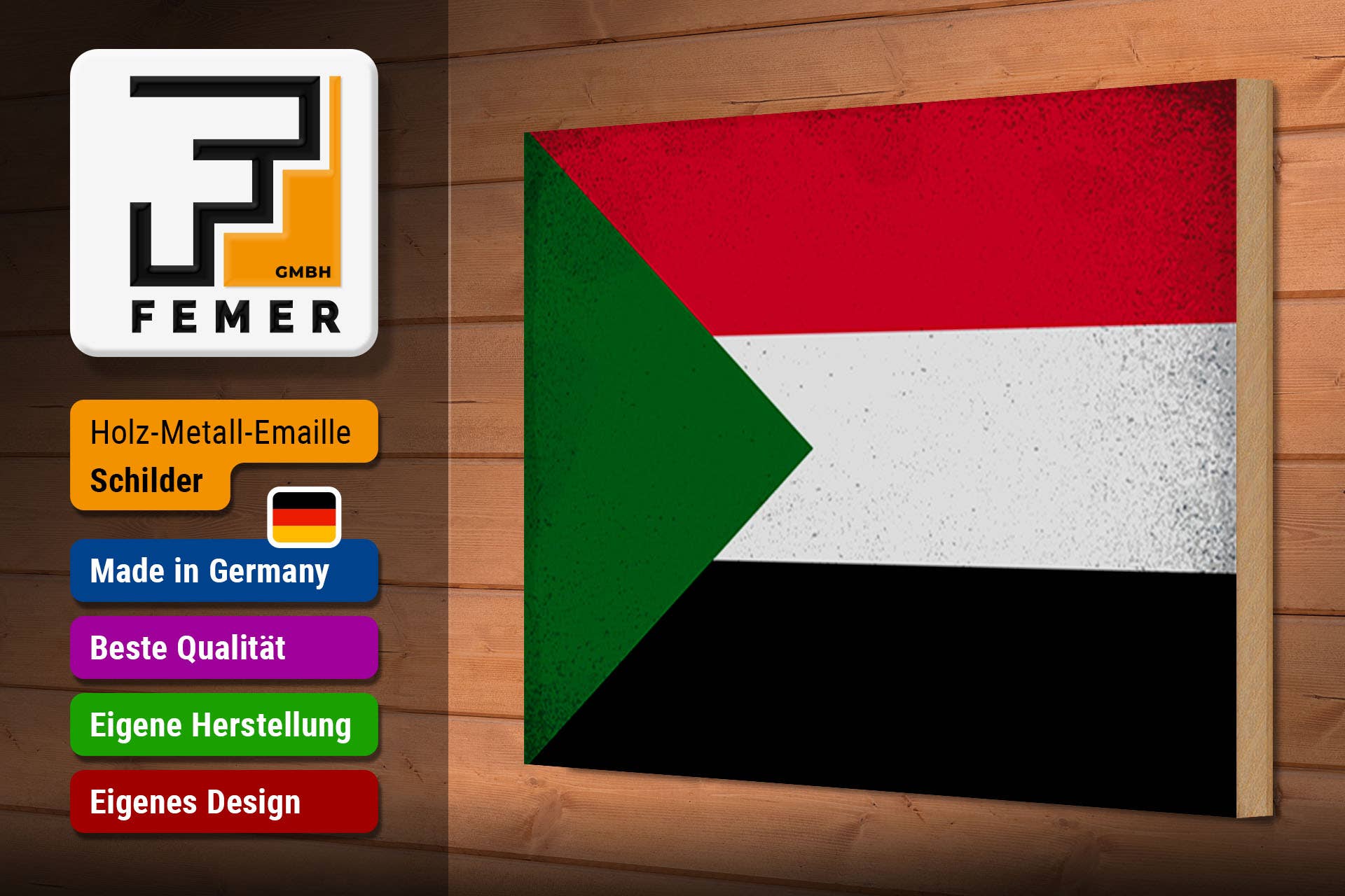 Femer – Großhandel Schilder – Holzschild Flagge Sudan 30x20cm Flag of Sudan Vintage2