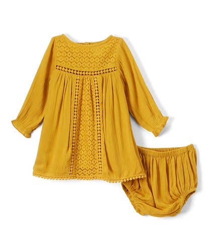 Yo Baby - Wholesale Clothing Set - Baby - Mustard Lace Infant Dress0