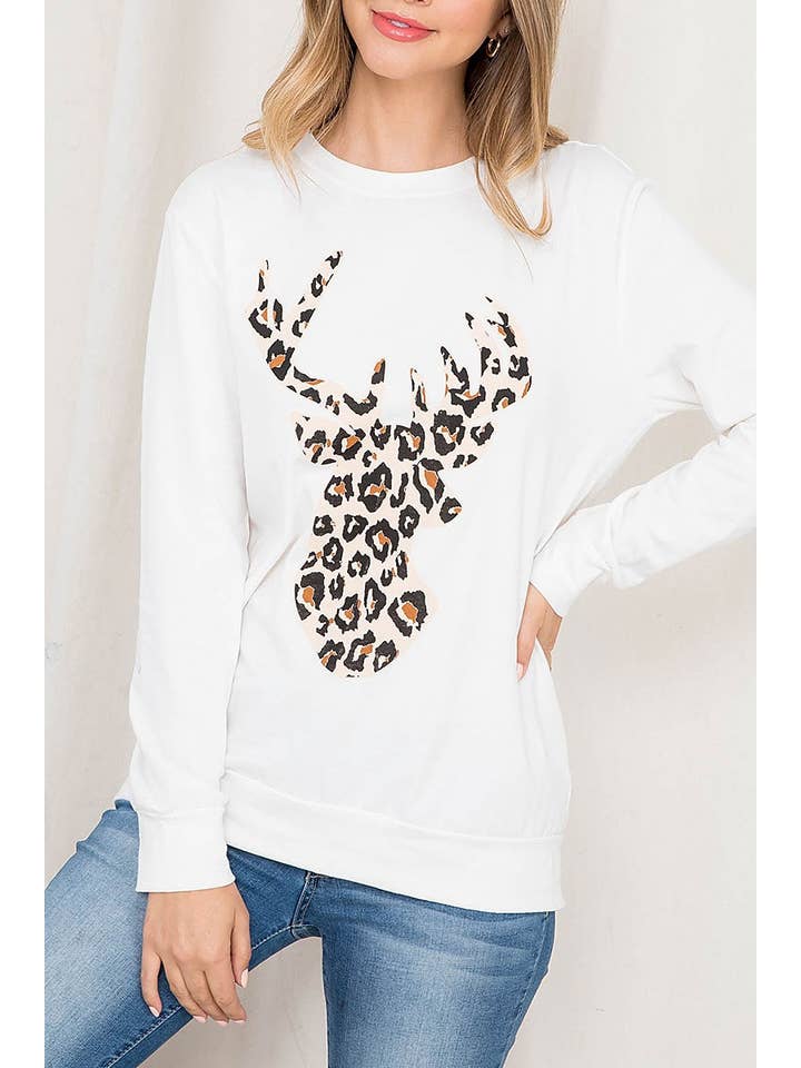 ROUSSEAU - Wholesale Blouse - Women's - LEOPARD MOOSE PRINT LONG SLEEVE TOP3