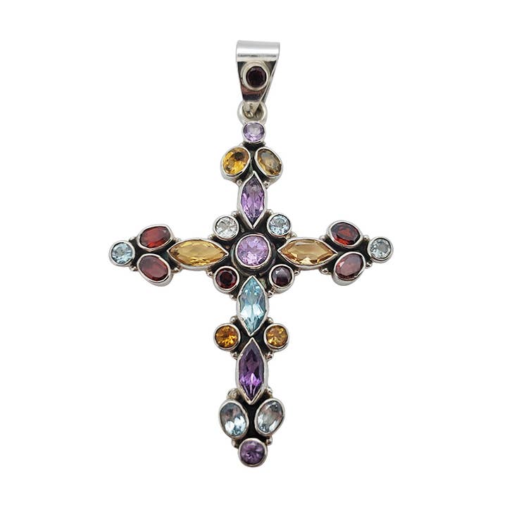 Faceted Gemstones Sterling Silver Cross/Pendant for wholesale by Amberman