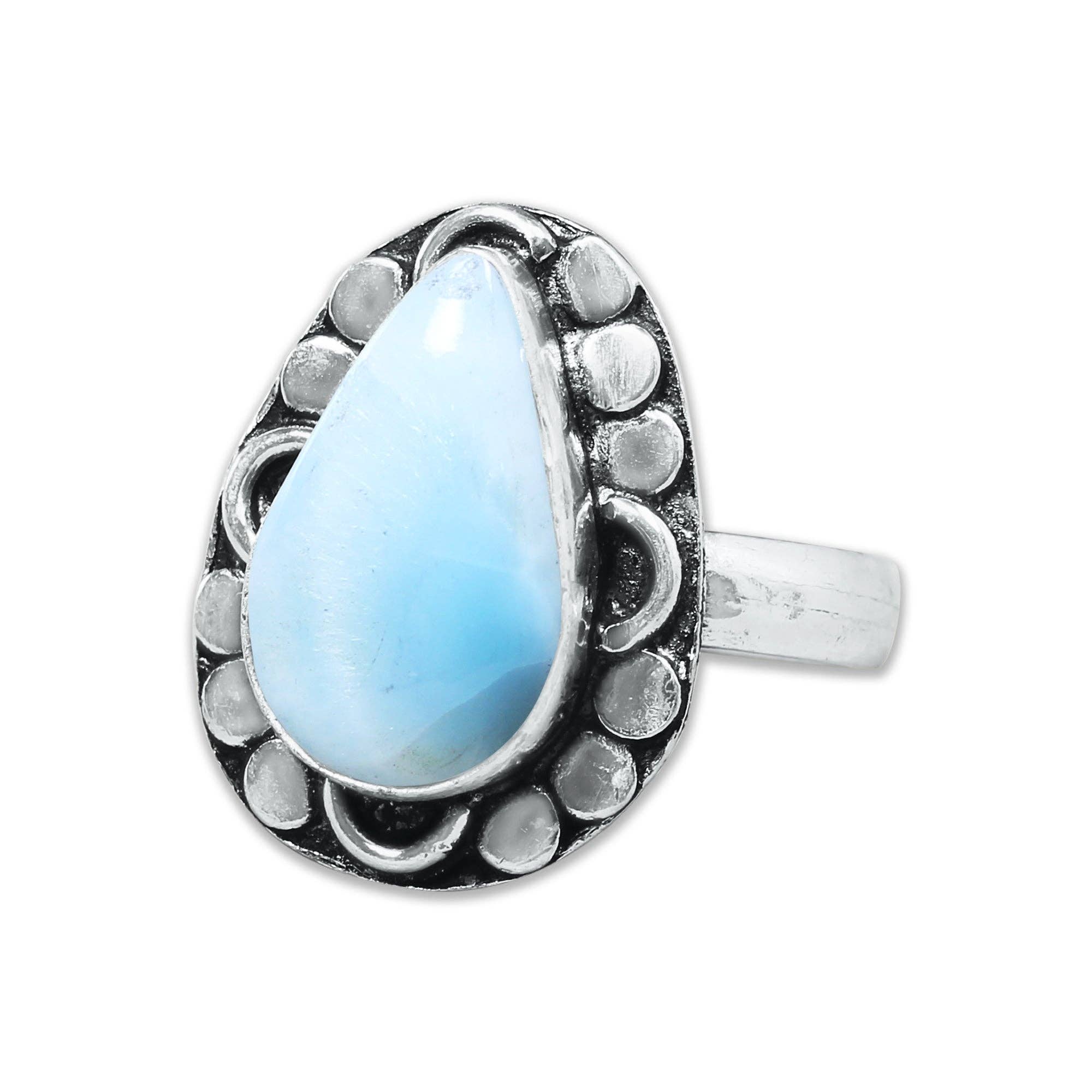 Handmade Jewels - Wholesale Cocktail/Statement Ring - Handmade Silver-Plated Larimar Rings – Minimalist Ocean-Inspired Jewelry (Natural Larimar)10