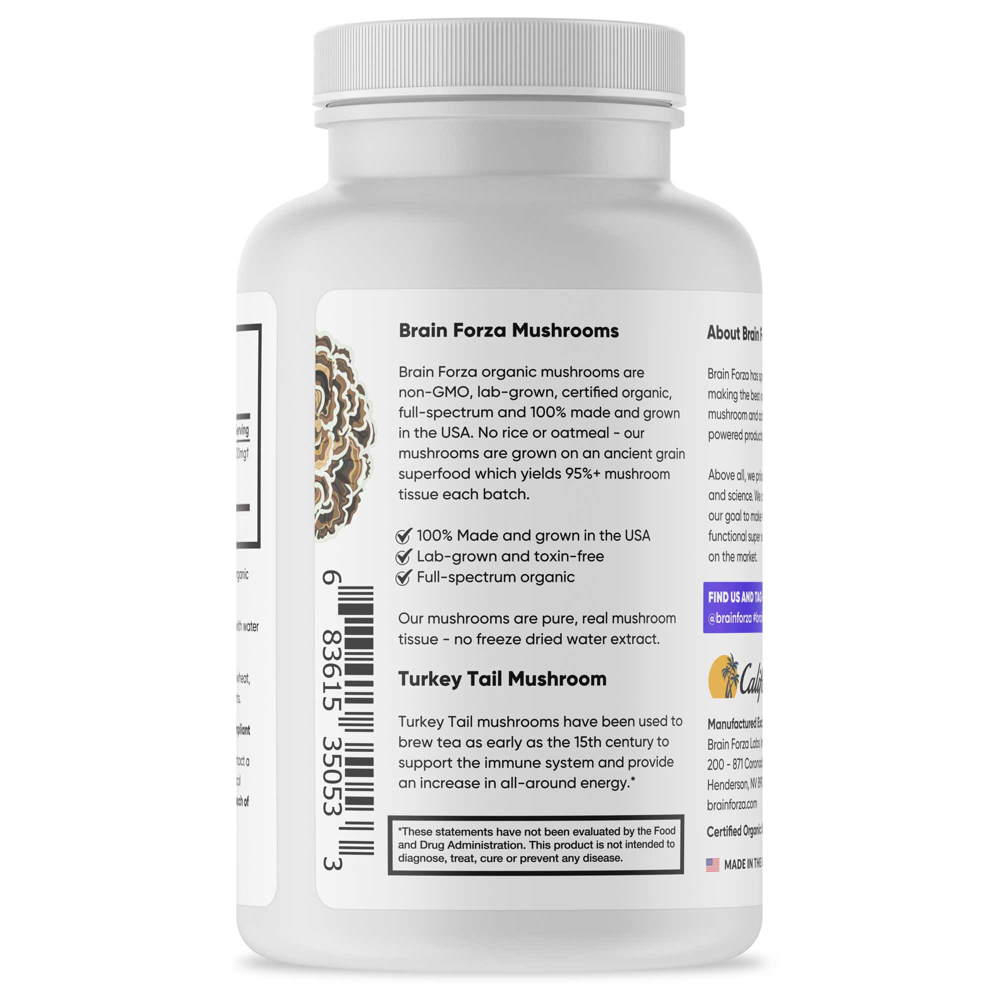 Brain Forza® - Wholesale Oral Supplement/Vitamin - Organic Turkey Tail Mushroom, 90 Capsules2
