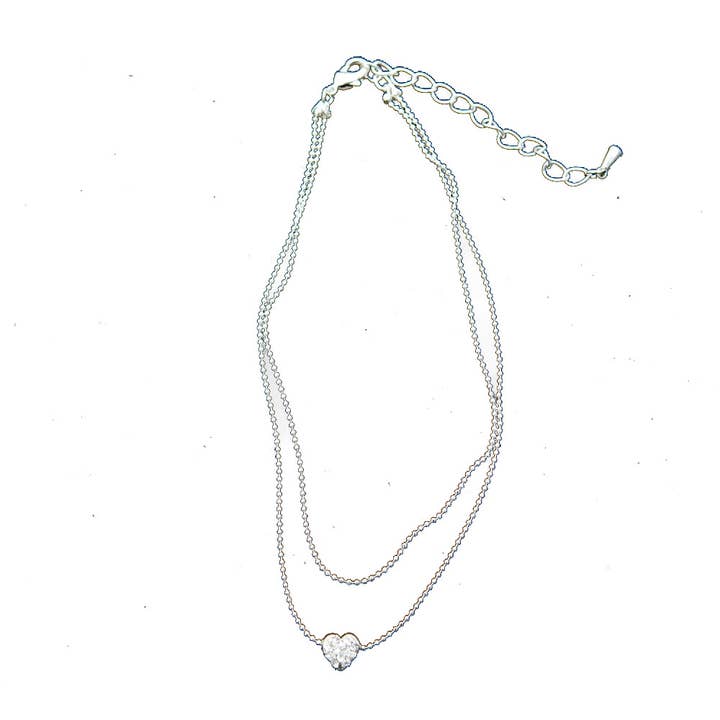 Cavigliera a due fili in argento con cuore di strass di cristallo per la vendita all'ingrosso da parte di Cool Crystals