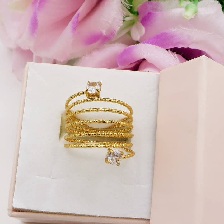 Daemon srls - Wholesale Cocktail/Statement Ring - ANITA ~ Anello a spirale regolabile in ACCIAIO INOSSIDABILE con cubic zirconia15