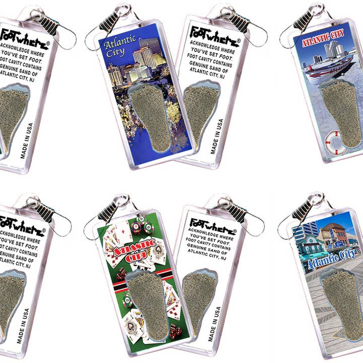 Atlantic City FootWhere® Souvenir Zipper-Pull. 72 pieces/ 6 assorted styles. for wholesale by FootWhere- USA Group, Inc.
