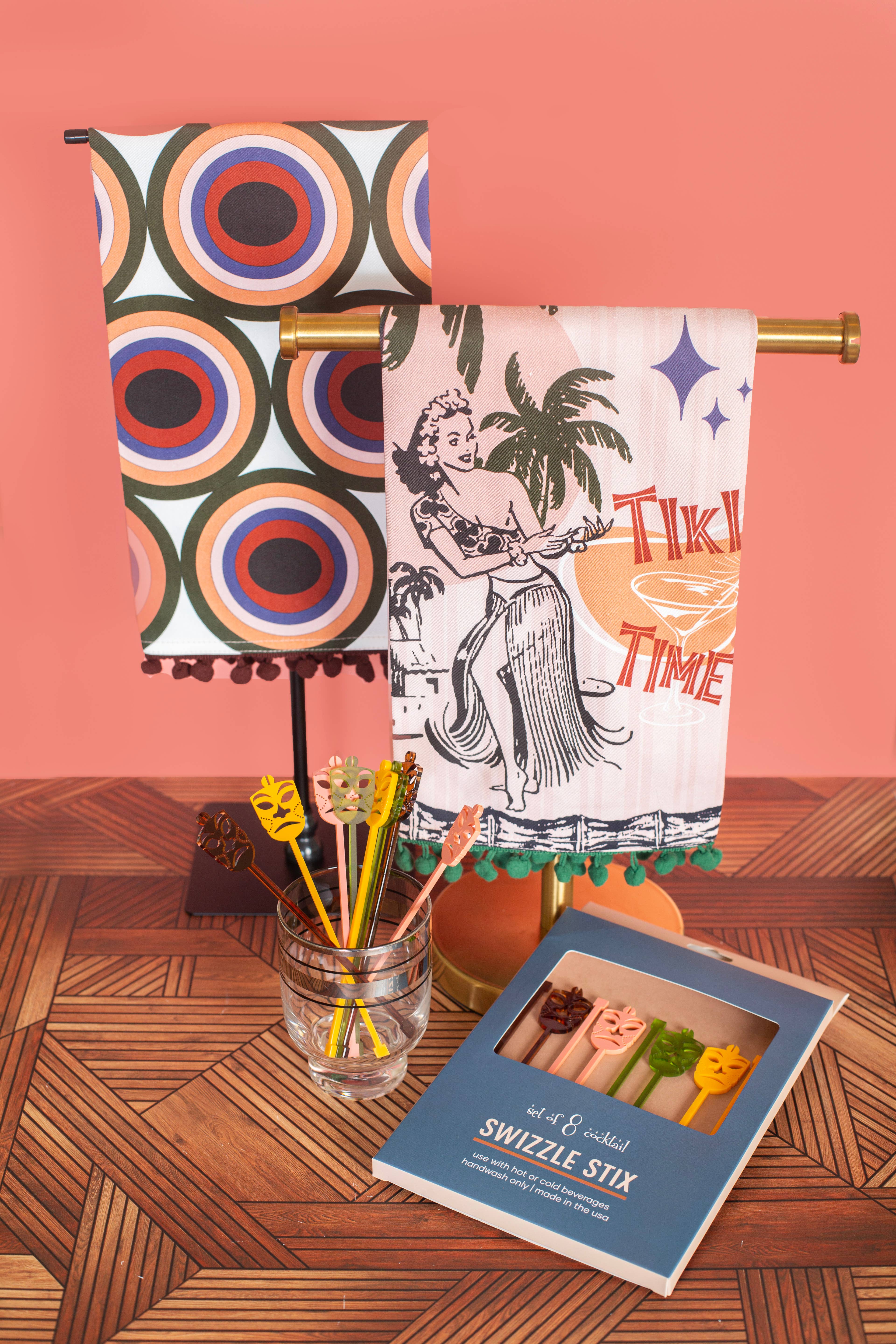 Mod Lounge Paper Company – wholesale Tea towel – Vintage Tiki Time Luau Bar Towel with Trim3