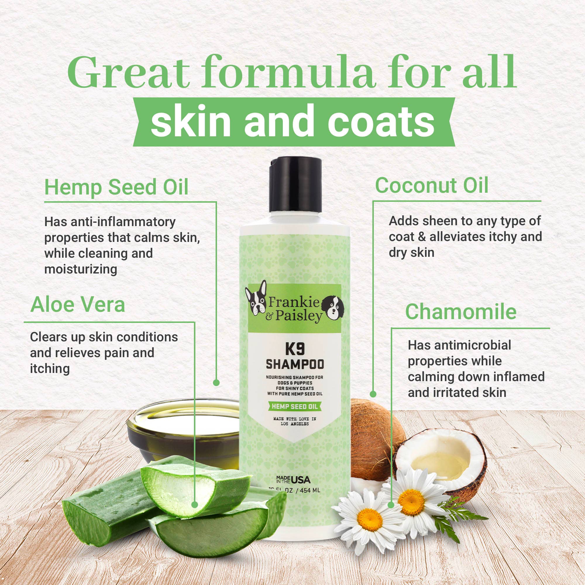 Frankie & Paisley Pet Products - Wholesale Pet Shampoo - Dog - K9 Shampoo with Hemp Seed Oil - Shampoo for Dogs - 16oz1