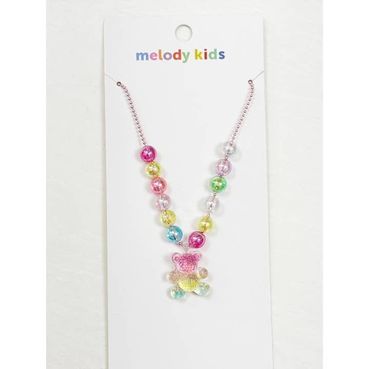 MULTI Kids Colorful Teddy Bear Beaded Necklace for wholesale on Faire