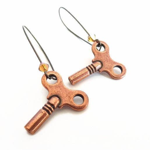 Kay - Copper Wind Up Key Earrings - Steampunk Earrings - Tur for wholesale by The green antique trunk