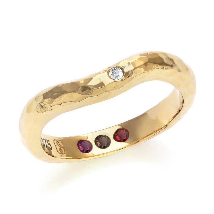 Pre-set hidden inner strength ring, gold hammered. for wholesale by Carolin Stone Jewellery