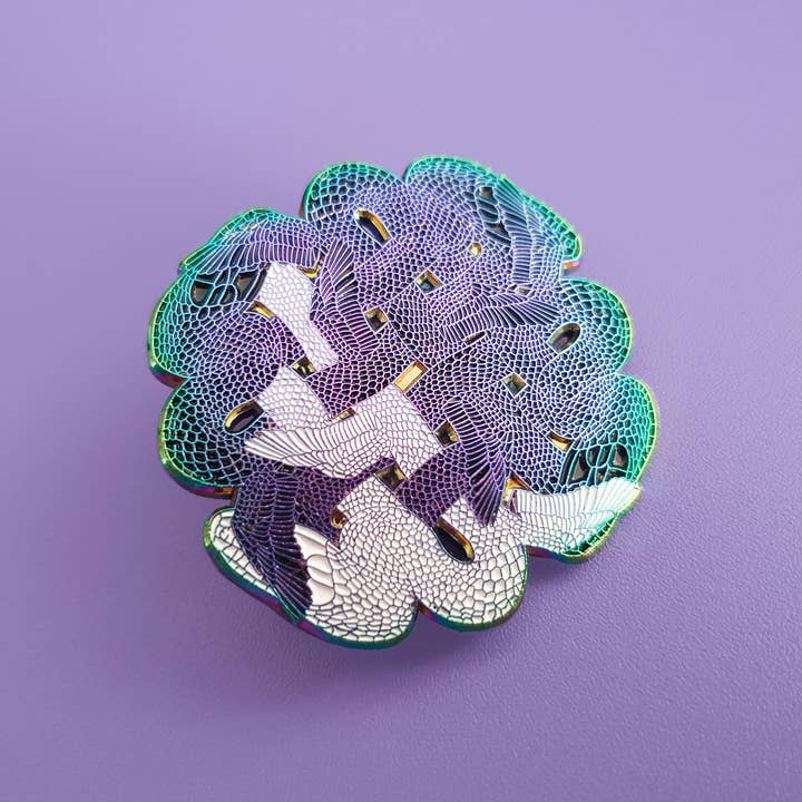 Celestial Bat Enamel Pin - rainbow plated for wholesale by Abi Stevens Illustration