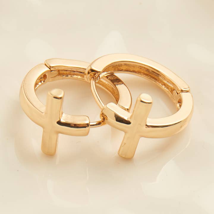 Howard's - Wholesale Hoop Earrings - Cera Inspirational Cross Hoop Earrings0