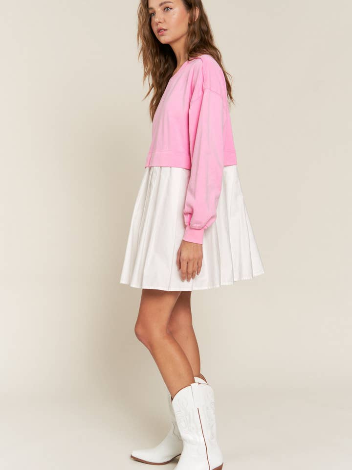 Pink Colorblock Terry Pleated Mini Dress for wholesale on Faire