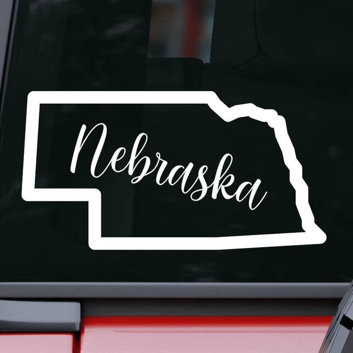 Nebraska Outline with name Car and Laptop Decal for wholesale by AO Designs LLC