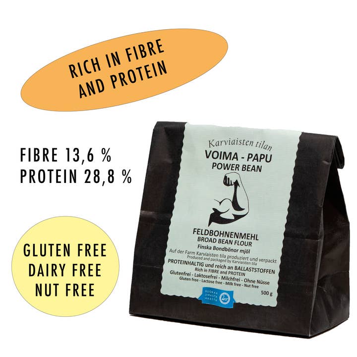 Voima-Papu Finland Oy / Karviaisten Farm - Wholesale Flour - Broad / Fava Bean flour 500g. Gluten-free Lactose-free Vegan1