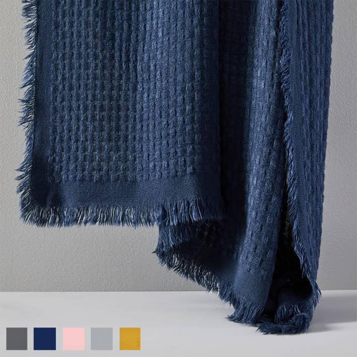 Fennco Styles - Wholesale Throw Blanket - Waffle Weave Solid 50"X60" Throw Blanket with Fringe