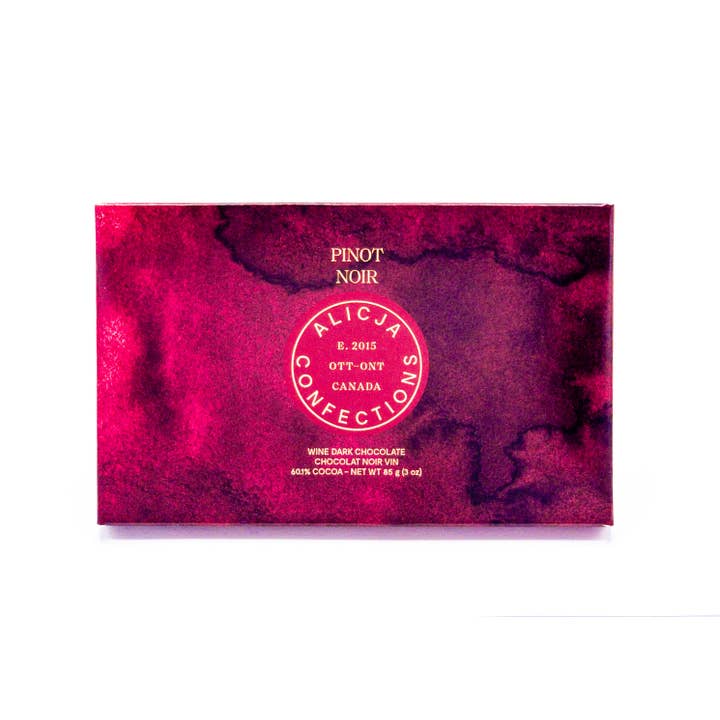 Pinot Noir Vegan Dark Postcard Chocolate Bar for wholesale by Alicja Confections