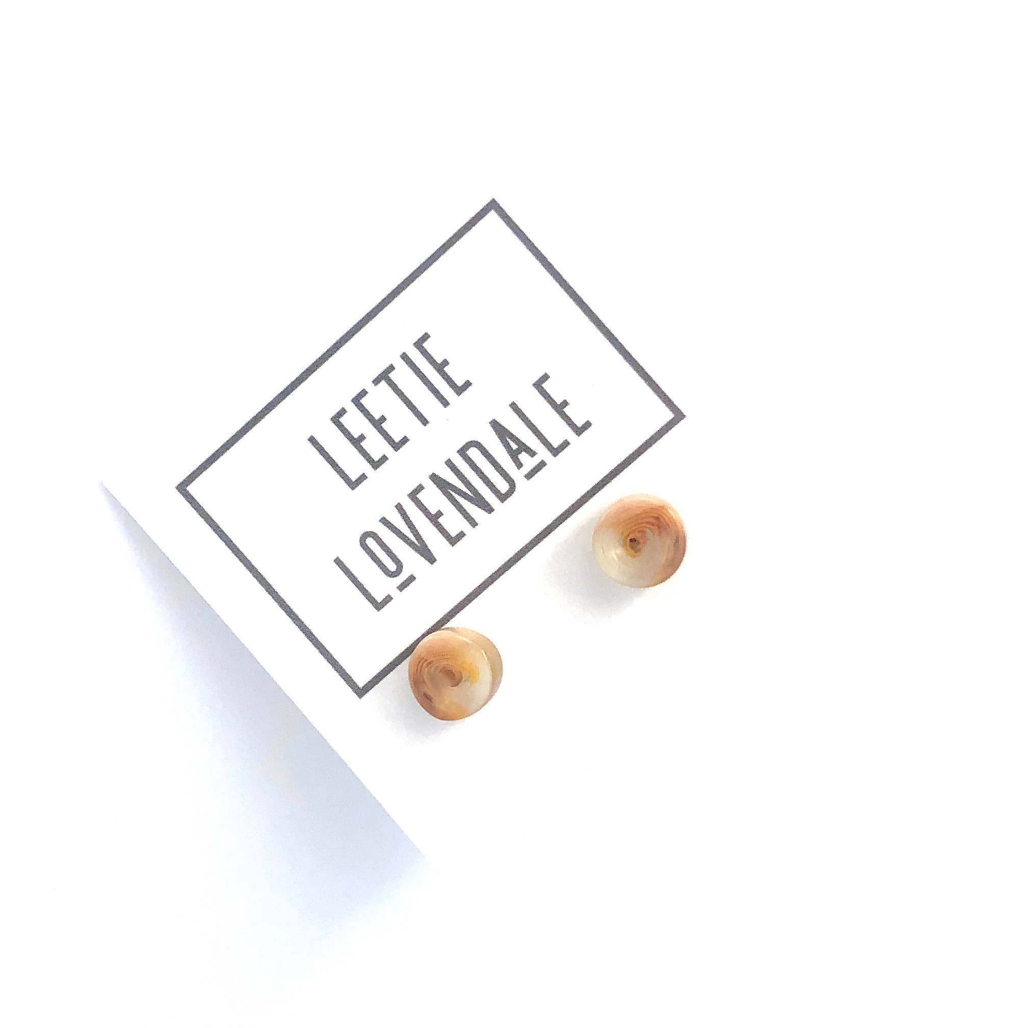 Leetie Lovendale - Wholesale Stud/Post Earrings - Cinnamon Beige Stripe Cane Slice Stud Earrings2