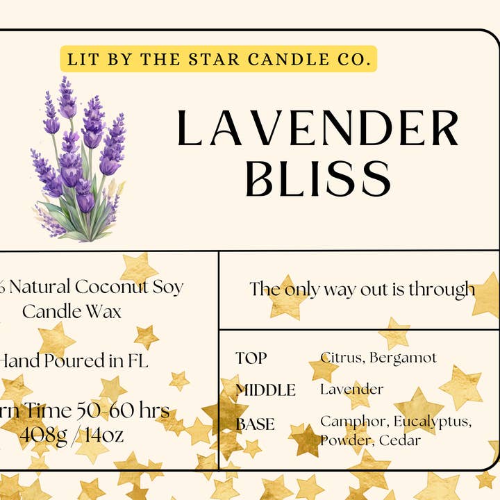 Lavender Bliss - Vela de Coco y Soja en Vidrio Negro Mate para venta al por mayor de Lit By The Star Candle Co.