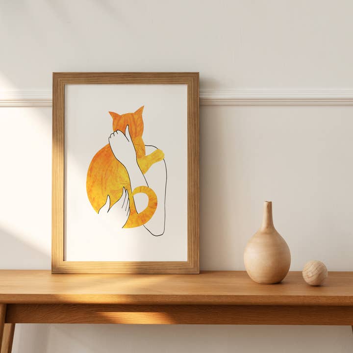 Close Embrace' Ginger Cat Fine Art Print for wholesale by The Rising Space