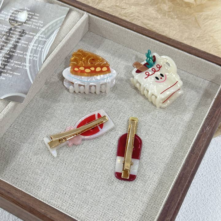 SoapElenGlen - Wholesale Hair Clip - Women's - Fun Food Claw Clip, Red Wine Side Clip6